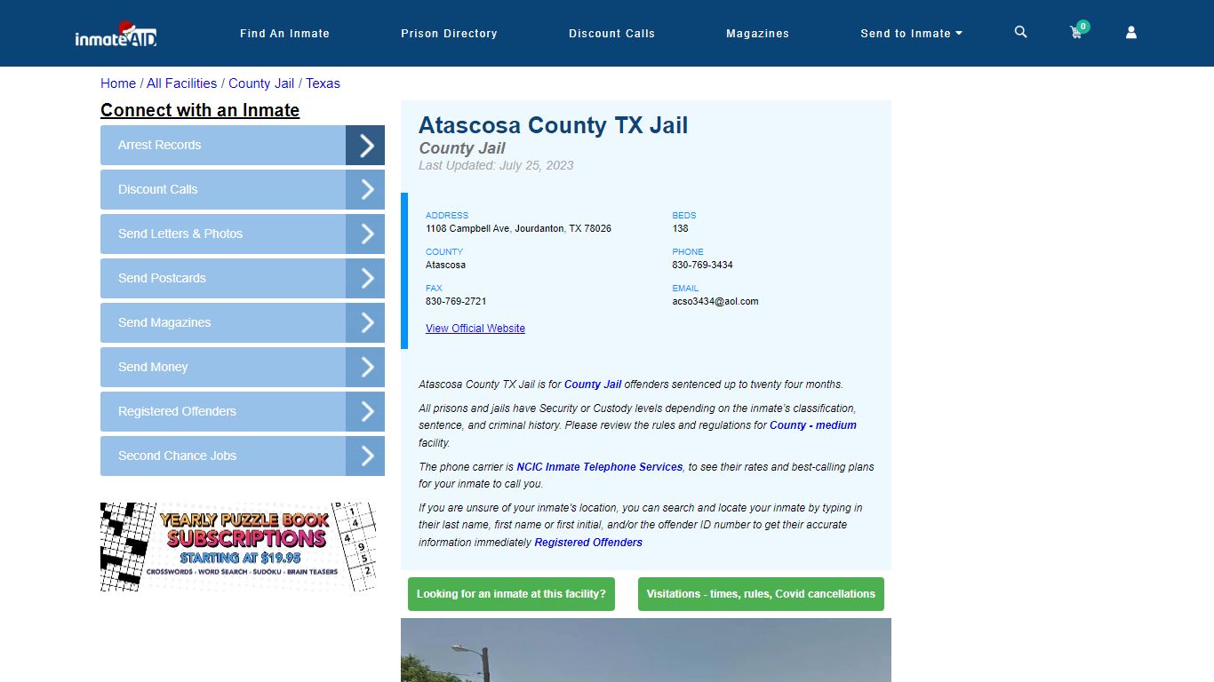 Atascosa County TX Jail - Inmate Locator - Jourdanton, TX